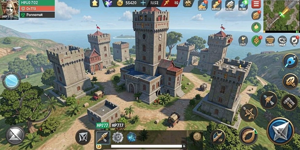 Screenshot dari gameplay HP777 yang menampilkan pertahanan menara yang strategis.