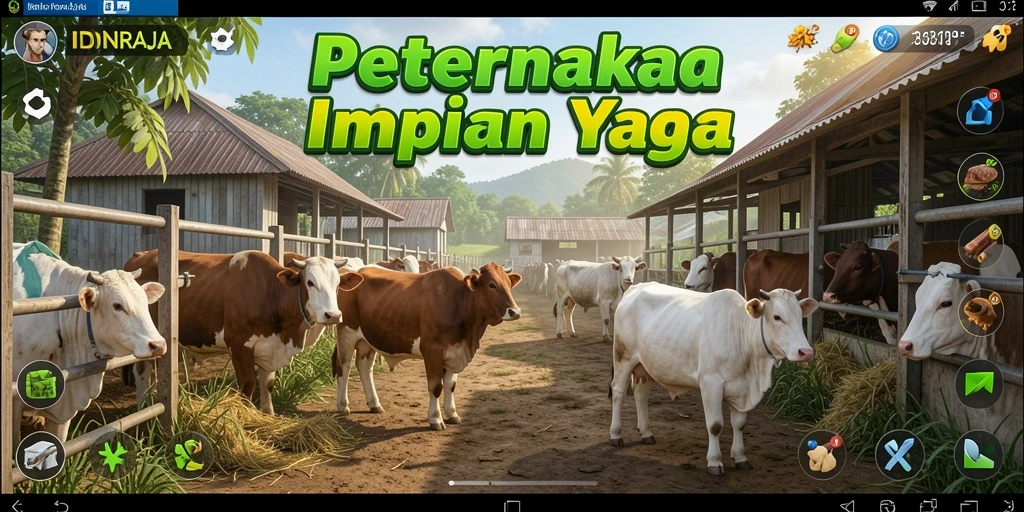 Tangkapan layar gameplay IDNRAJA menampilkan ladang yang subur dan beragam tanaman.
