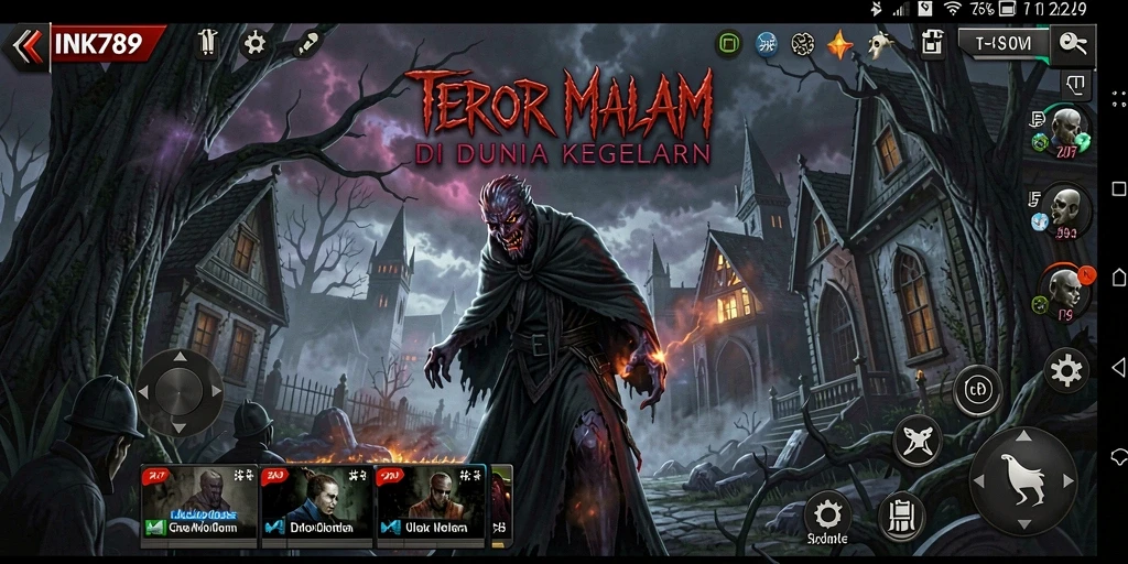Screenshot gameplay INK789 menampilkan suasana horror yang mencekam.