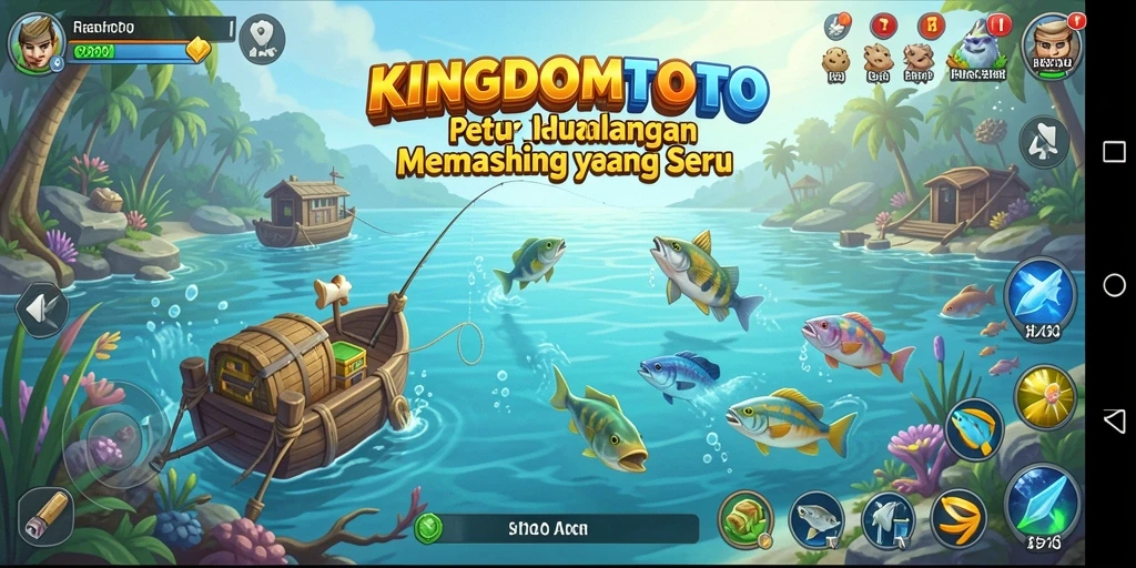 Screenshot utama KINGDOMTOTO menunjukkan para pemain menikmati pengalaman memancing yang seru.