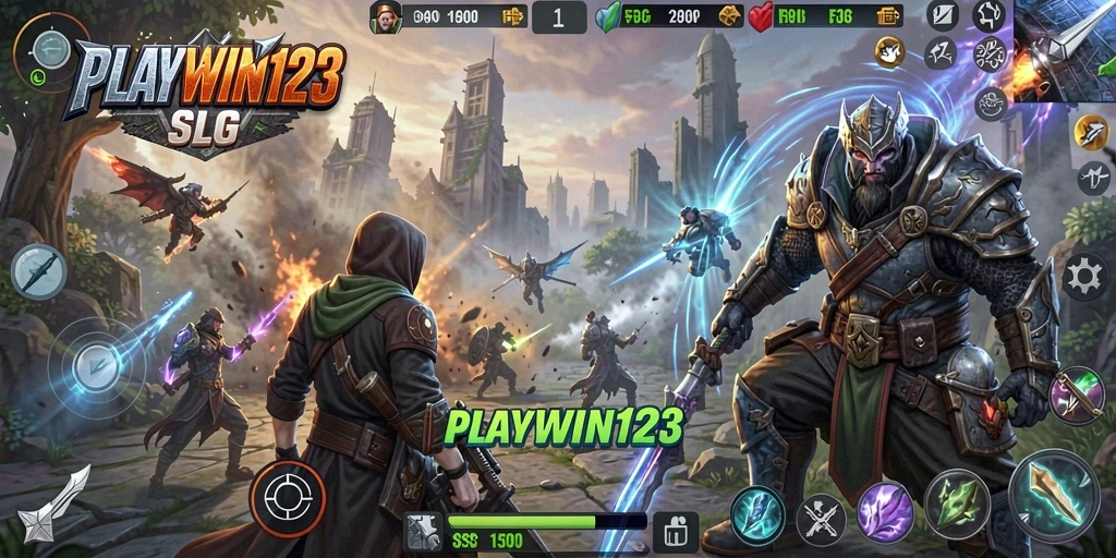 Tangkapan layar gameplay dari PLAYWIN123 yang menunjukkan strategi pertempuran.