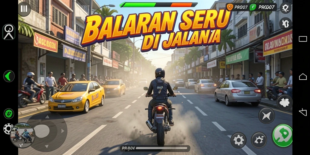 Tangkapan layar gameplay menampilkan aksi balapan yang mendebarkan di PRG007.