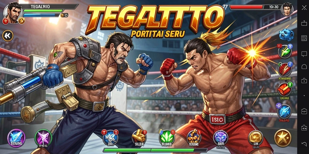 Tampilan pertarungan seru dalam TEGALTOTO dengan karakter yang beragam.